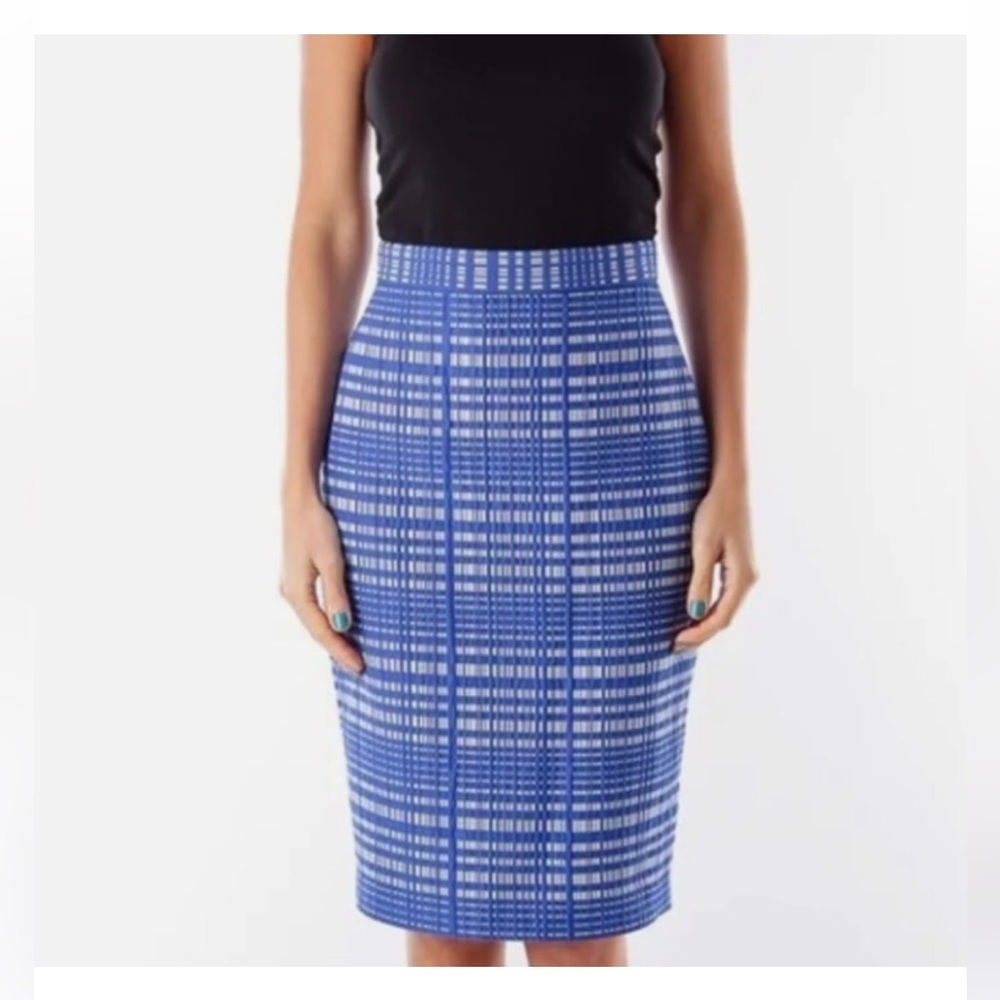 Banana Republic size 8 BLUE SQUARE JACQUARD PENCIL SKIRT - Picture 2 of 4